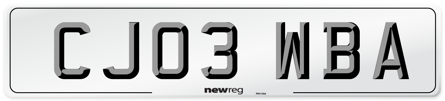 CJ03 WBA Number Plate from New Reg